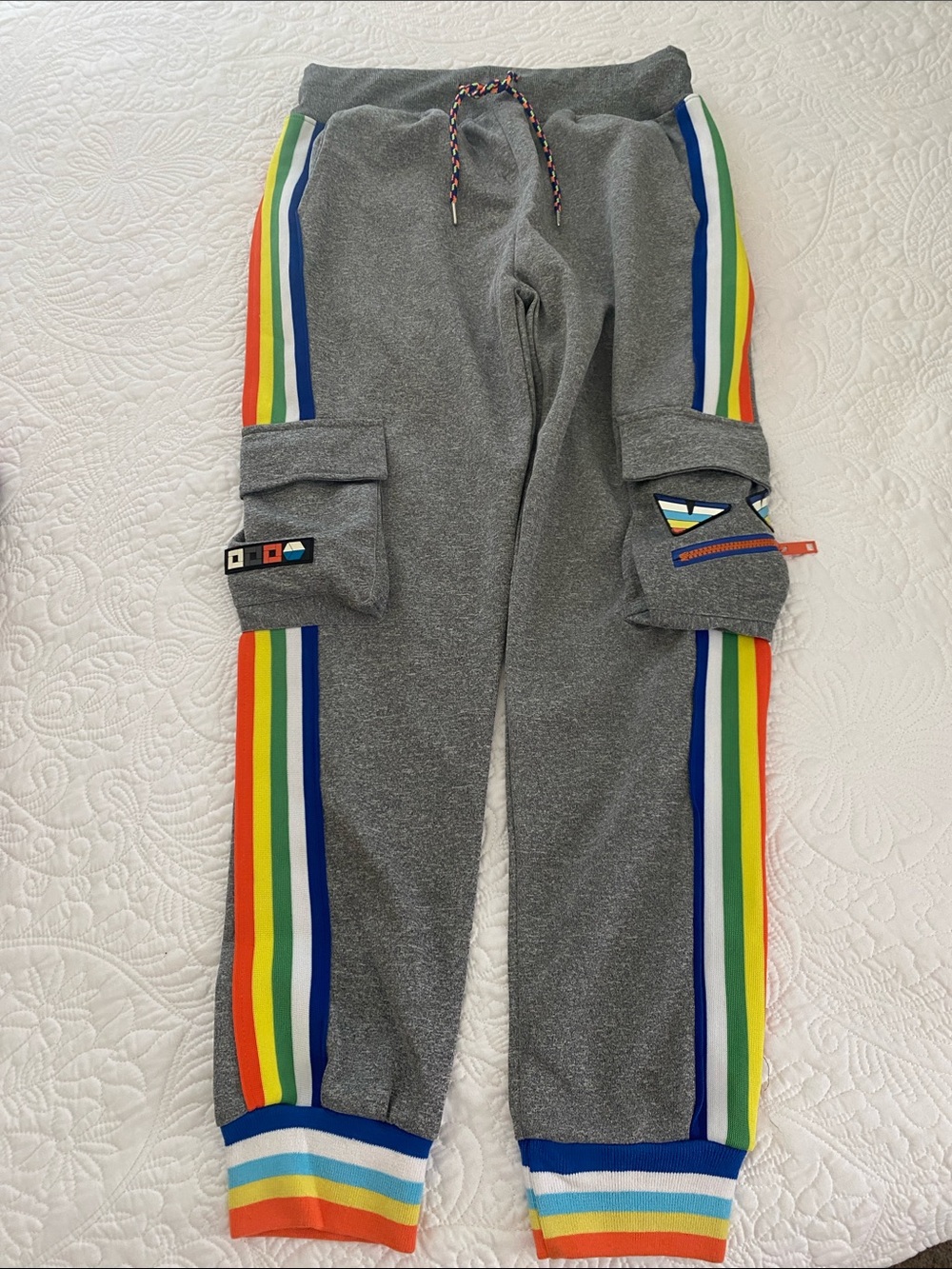 Demolition Gray Sweatpants with Rainbow Stripe Detail Size M